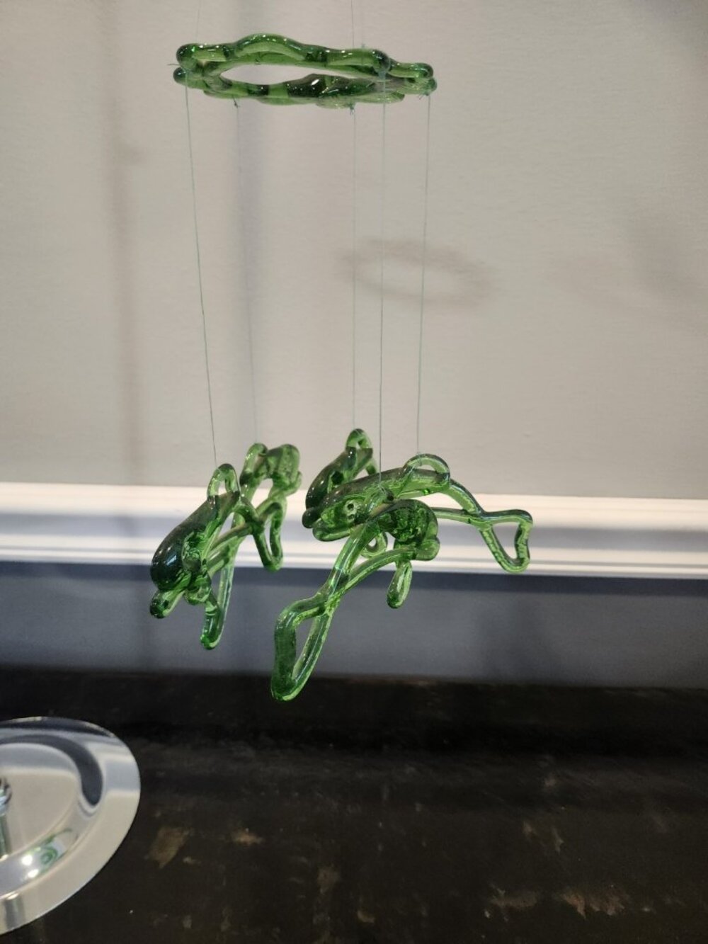 Beautiful~Vintage~Titan~Art Glass~Dolphin or Beluga Whale~Wind Chimes~Green